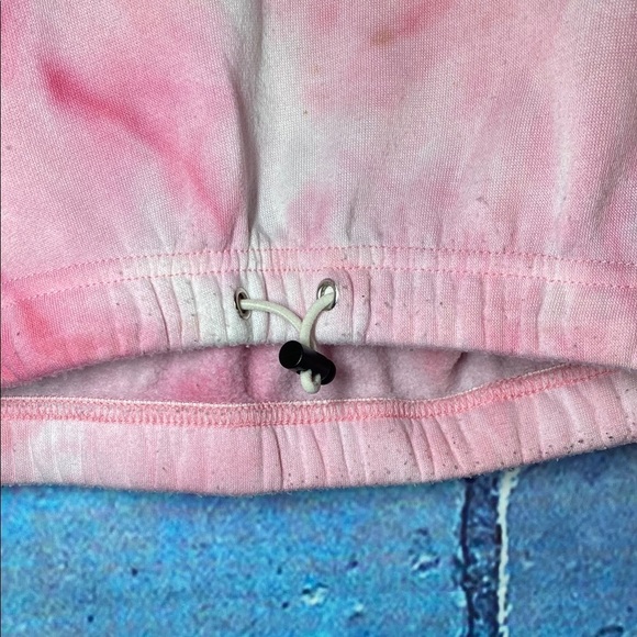 Faded Rose Pink Tie-Dye Large Hoodie with Good Vibes Print Smiley Face Cropped - Picture 5 of 9
